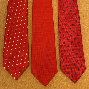 3 Grant Thomas Red Neckties 100% Hand Sewn Silk